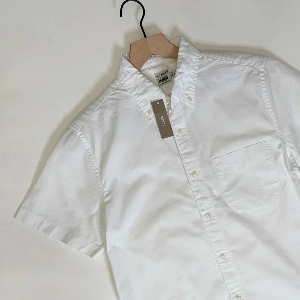 NWT!!‎ Men's J. CREW Short Sleeve Broken-In Organic Cotton Oxford Shirt White S